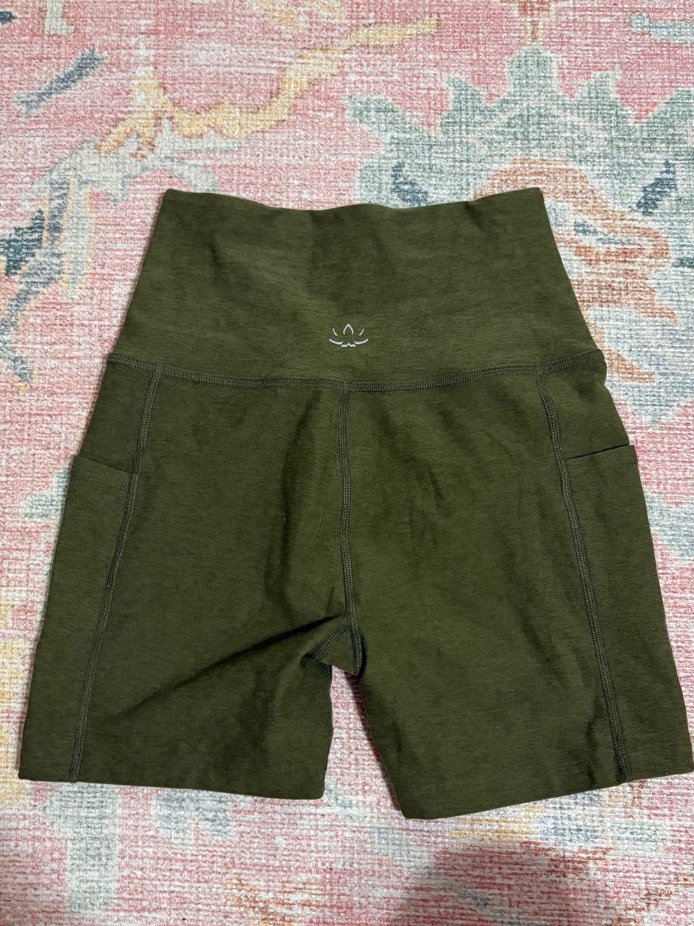Beyond Yoga Olive Green High-Rise Bike Shorts with Pockets
